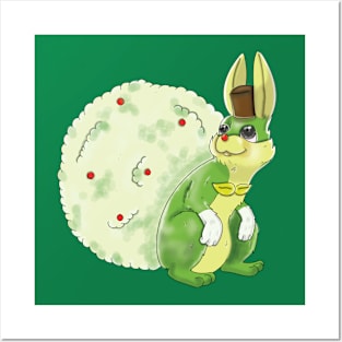 Happy Green Cartoon Magician Rabbit Posters and Art